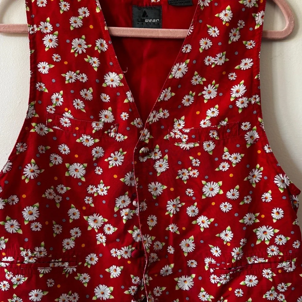 Vintage 90s Red Floral Vest - Picture 2 of 8